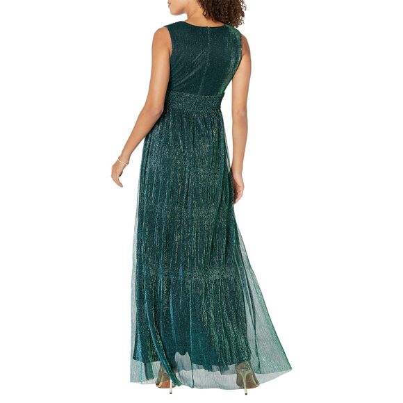 Betsy & Adam Long Crinkle V-Neck Dress Jade 4 - Picture 2 of 2